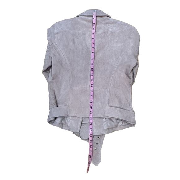 REVIEW Jacket Women’s Small 100% Leather Pink Belted Velour Motorcycle Jacket - Picture 6 of 9